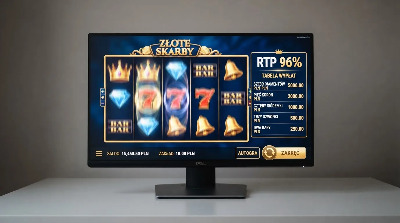 ekran automatu online z otwartą tabelą wypłat pokazującą wartość procentową RTP