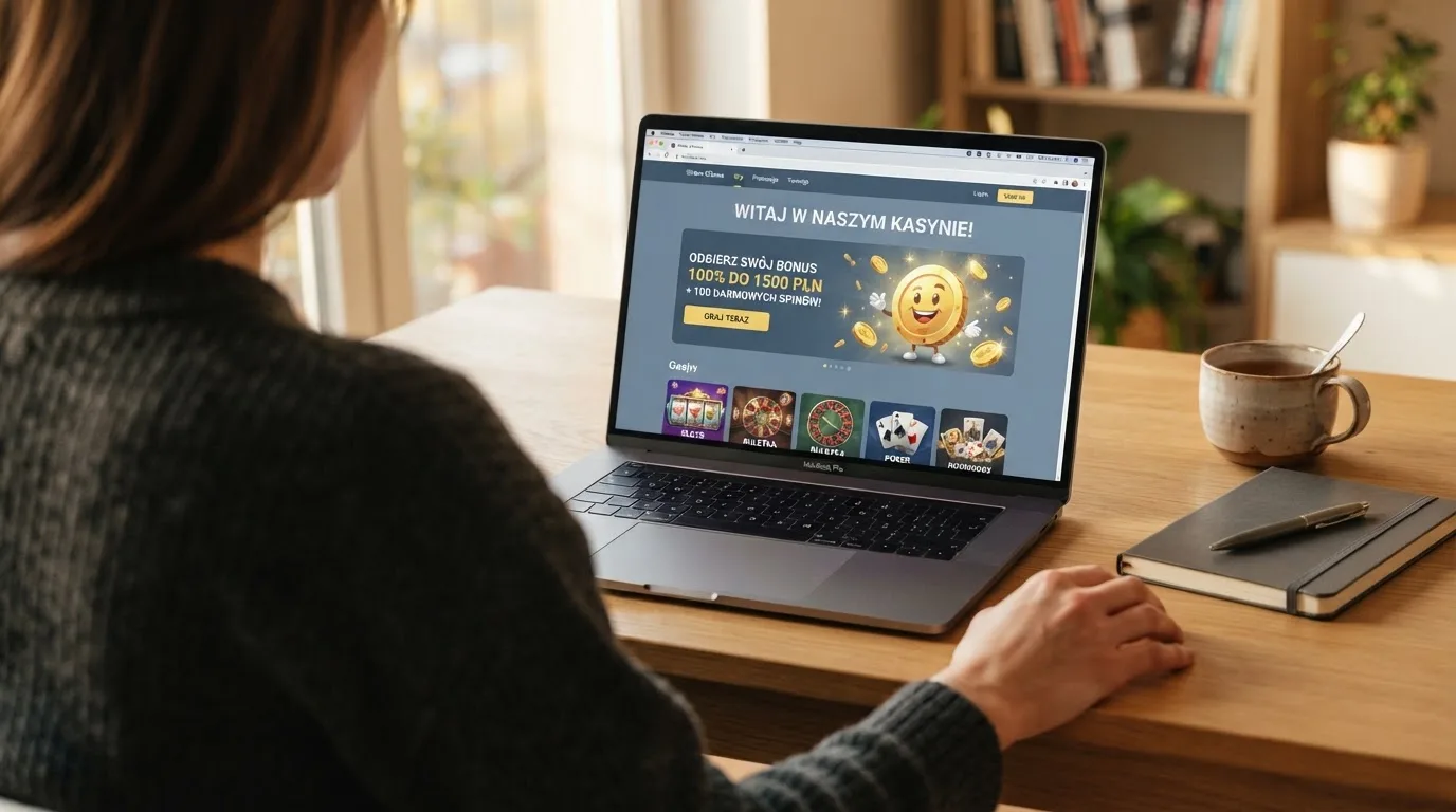 Widok z góry na laptop z otwartą tabelą porównawczą ofert powitalnych kilku serwisów kasynowych